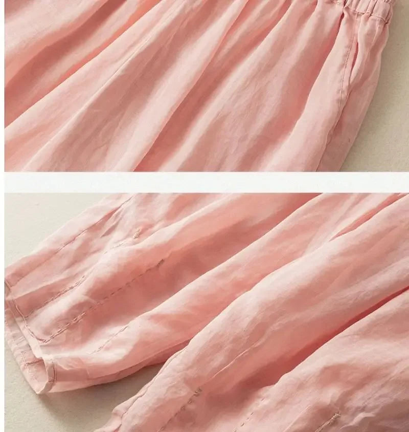 Embroidered Drawstring Cropped Relaxed Fit Pants for Women – Casual Comfort & Style