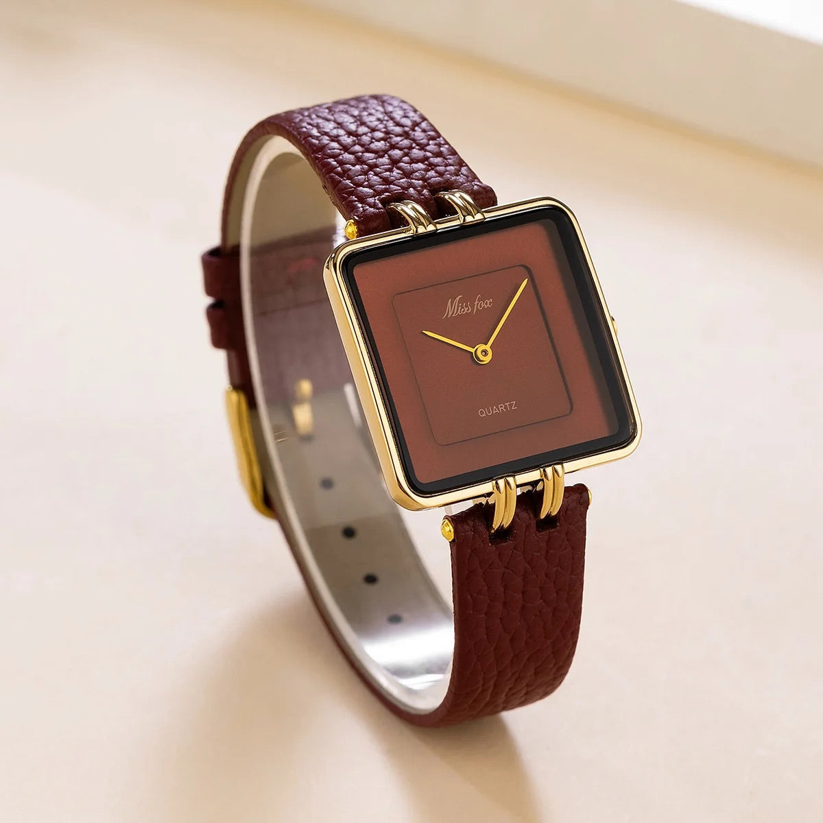 Isla Square Case Wristwatch | Gold-Tone Hardware Pebbled Wristwatch