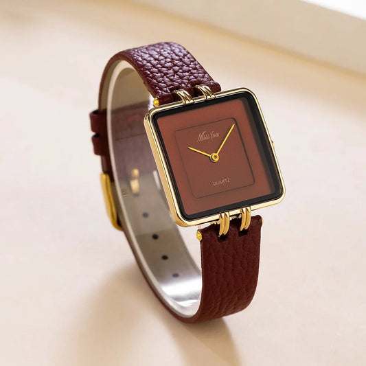 Isla Square Case Wristwatch | Gold-Tone Hardware Pebbled Wristwatch
