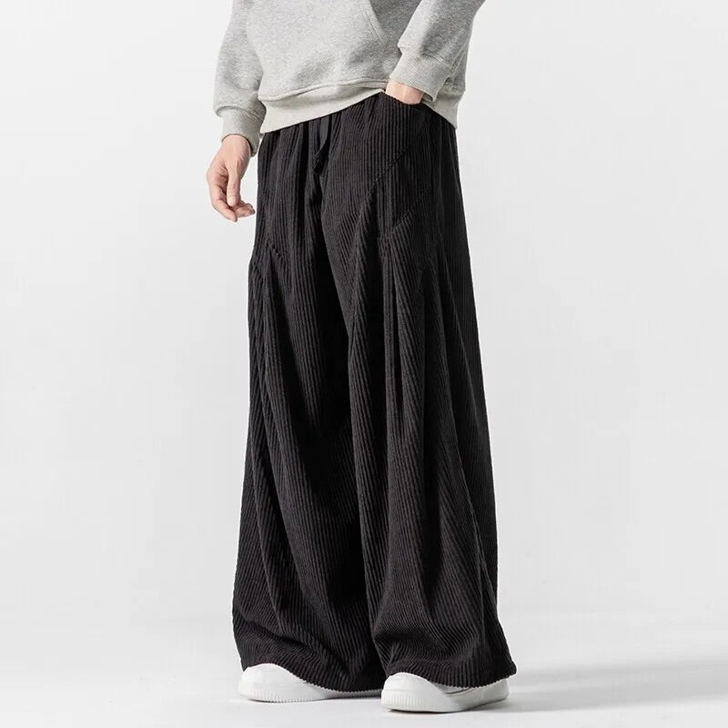 Sebastian Oversized Wide Leg Pants | Drawstring Waist Ribbed Pants