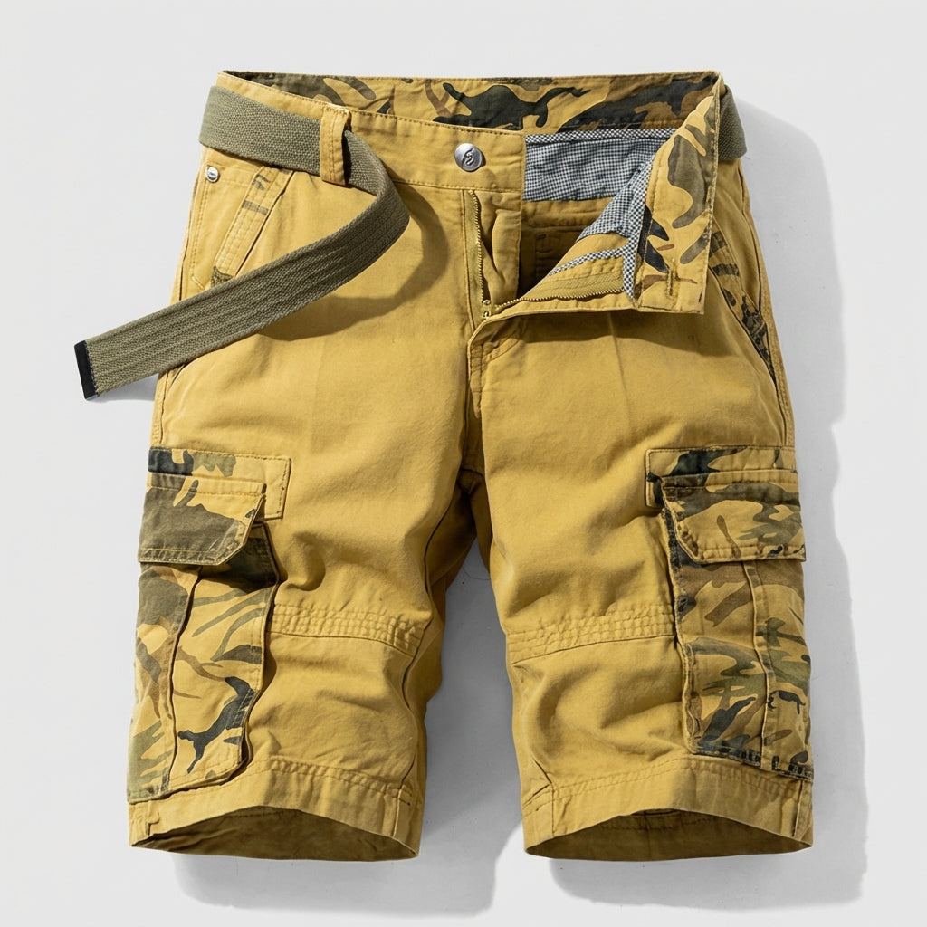 Relaxed Fit Belted Knee-Length Cargo Shorts for Men – Stylish Durable Comfort