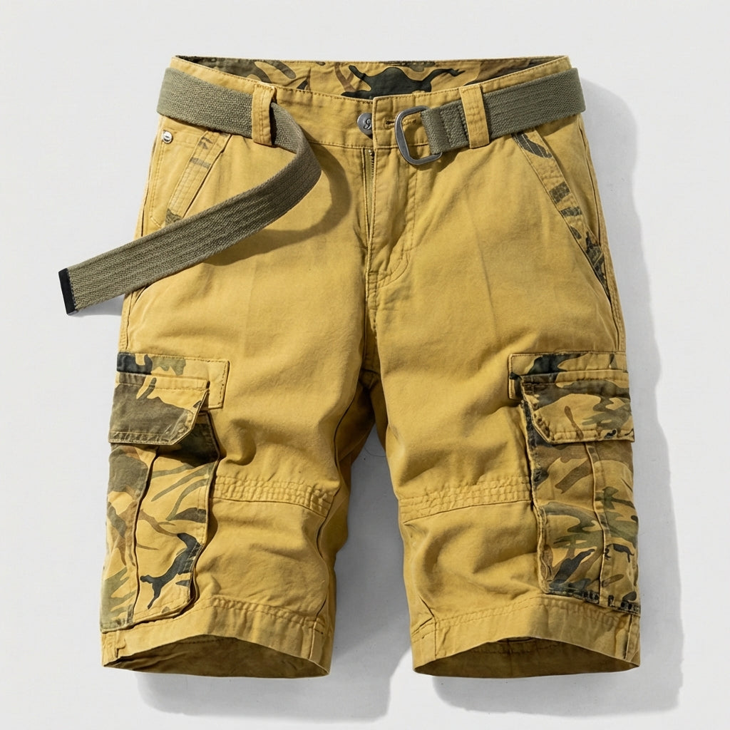 Relaxed Fit Belted Knee-Length Cargo Shorts for Men – Stylish Durable Comfort