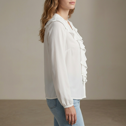 Ruffled Button Front Relaxed Fit Blouse for Women – Stylish Casual Comfort