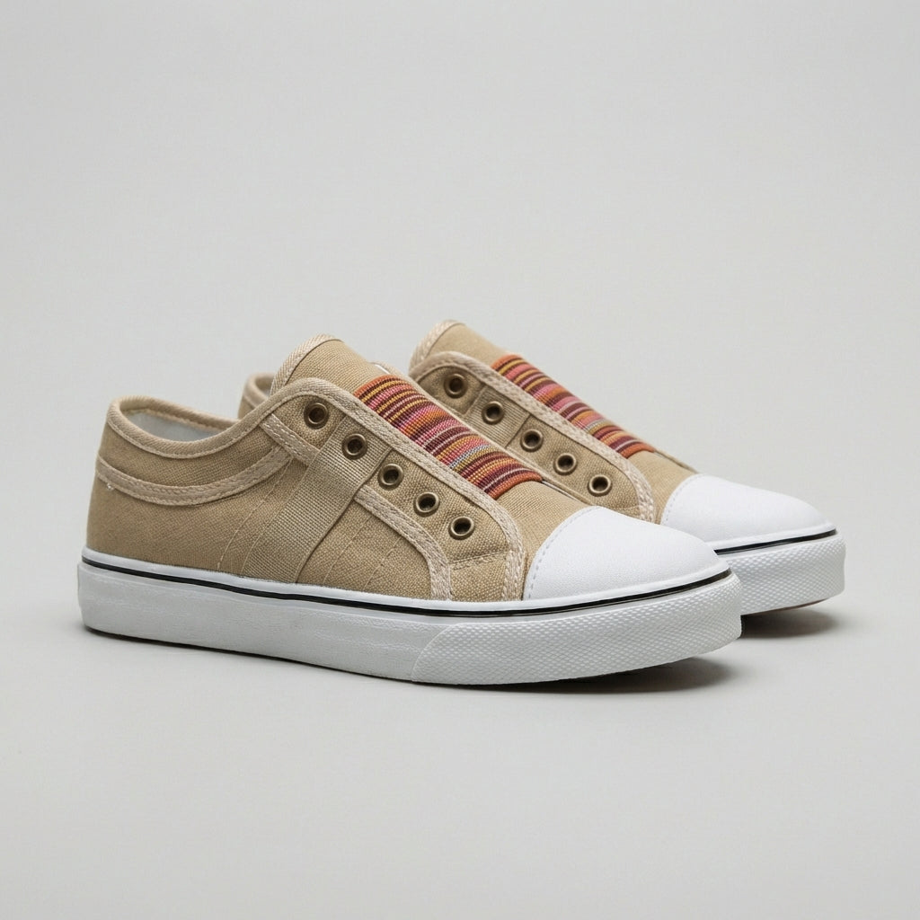 Striped Slip-On Eyelet Sneakers for Women – Casual Stylish Comfort