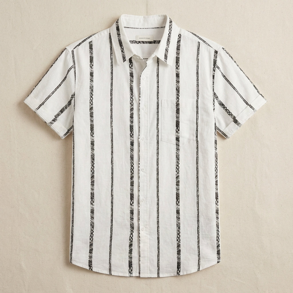 Relaxed Fit Striped Collared Button-Up Shirt for Men – Stylish & Comfortable Design