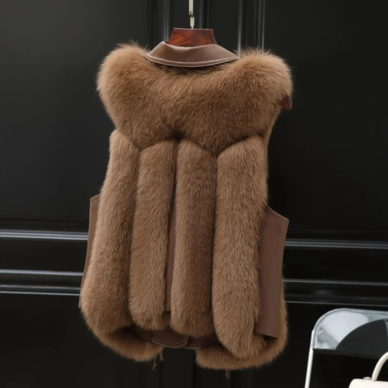 Isabella Relaxed Fit Gilet | Collared Fur Trim Gilet