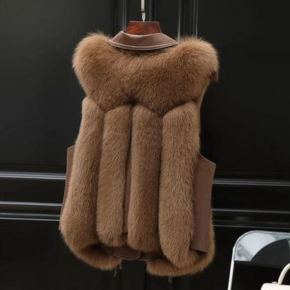 Isabella Relaxed Fit Gilet | Collared Fur Trim Gilet