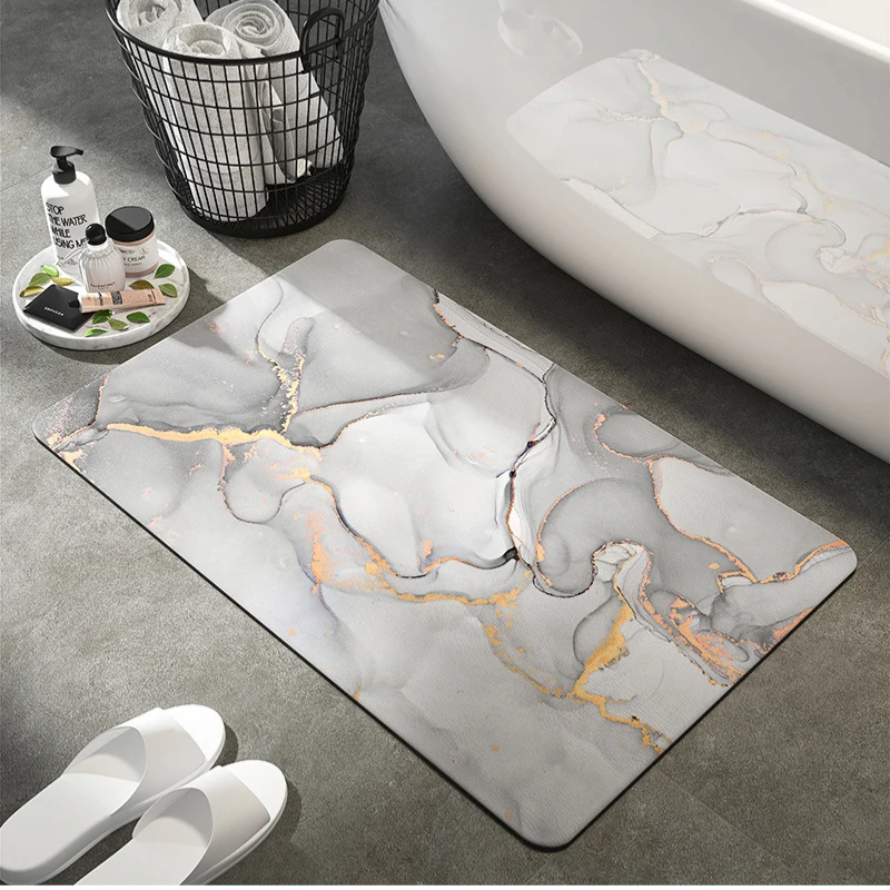 Contemporary Non-Slip Marble Pattern Bath Mat