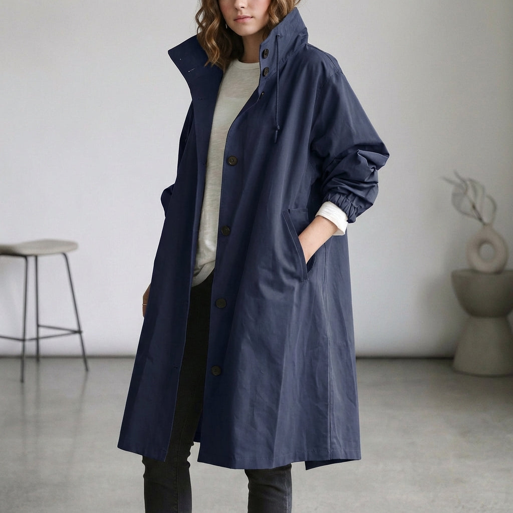 Relaxed Fit Mid-Calf Hooded Trench Coat for Women – Casual Style & Comfort