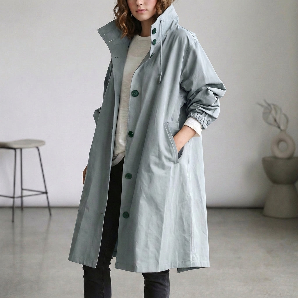 Relaxed Fit Mid-Calf Hooded Trench Coat for Women – Casual Style & Comfort