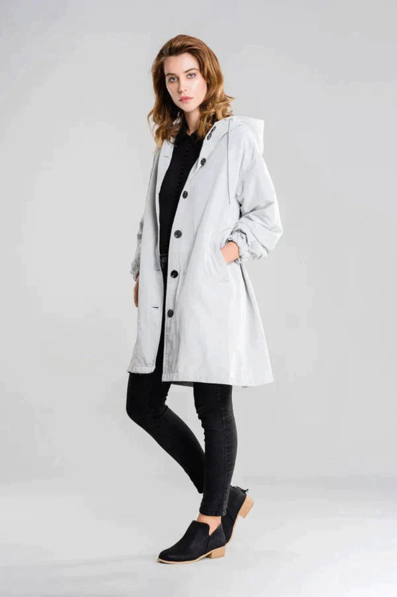 Isla Loose Fit Hooded Coat | Button Front Pockets Coat