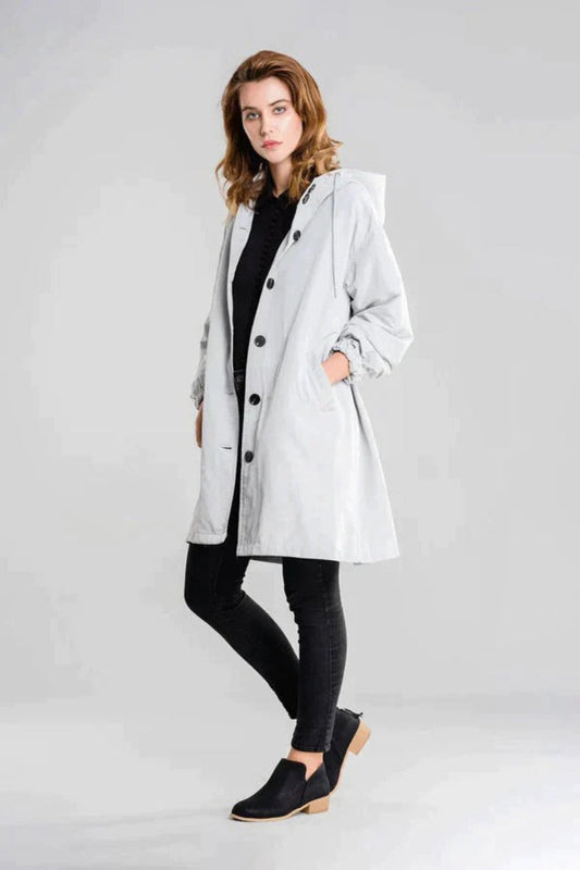 Isla Loose Fit Hooded Coat | Button Front Pockets Coat