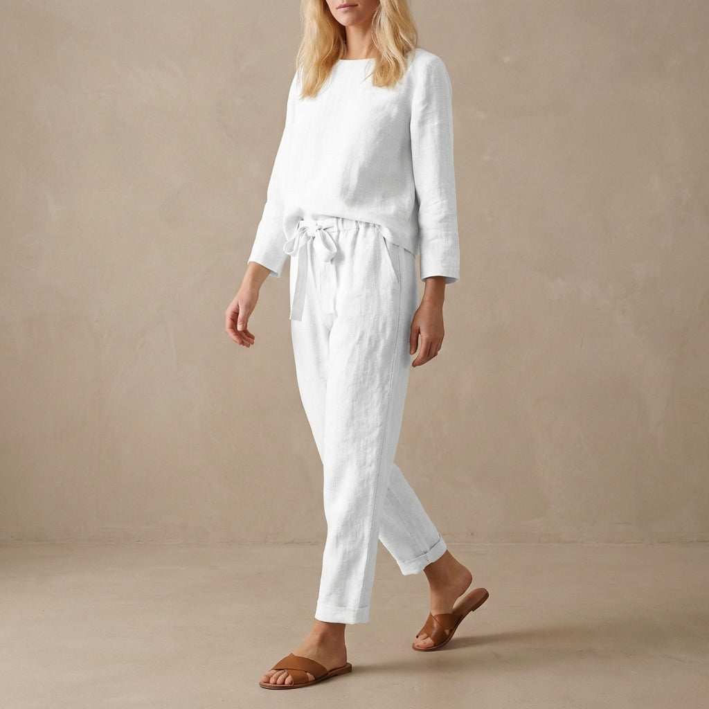 Relaxed Fit Blouse And Tie-Waist Pants Set for Women – Casual Comfort & Style