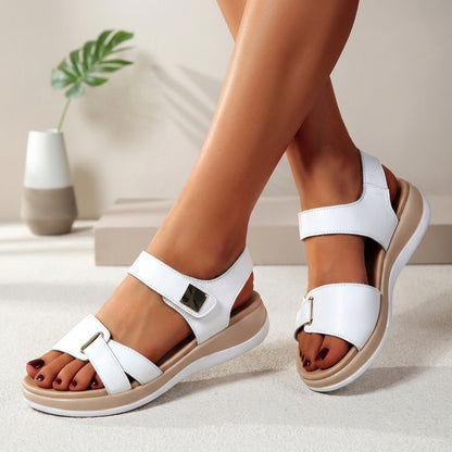 Adjustable Ankle Strap Flat Sandals for Women – Orthopedic Comfort & Support