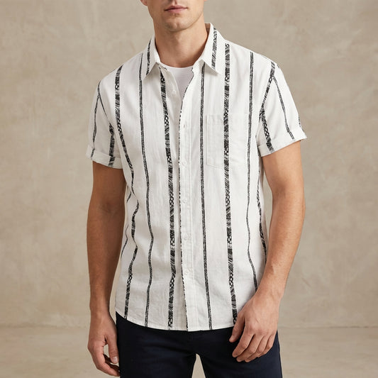 Relaxed Fit Striped Collared Button-Up Shirt for Men – Stylish & Comfortable Design