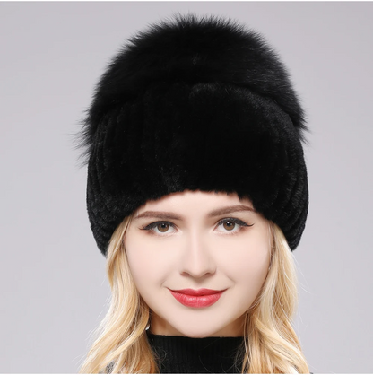 Isabella Ribbed Pom-Pom Beanie | Snug Fit Fur Trim Beanie