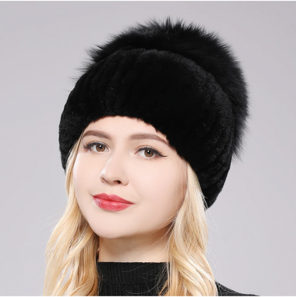 Isabella Ribbed Pom-Pom Beanie | Snug Fit Fur Trim Beanie