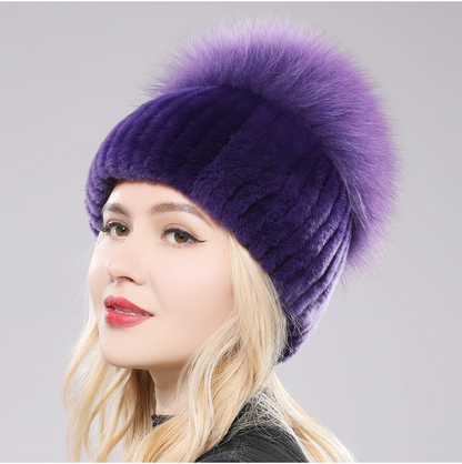Isabella Ribbed Pom-Pom Beanie | Snug Fit Fur Trim Beanie