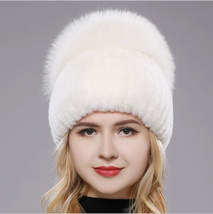 Isabella Ribbed Pom-Pom Beanie | Snug Fit Fur Trim Beanie