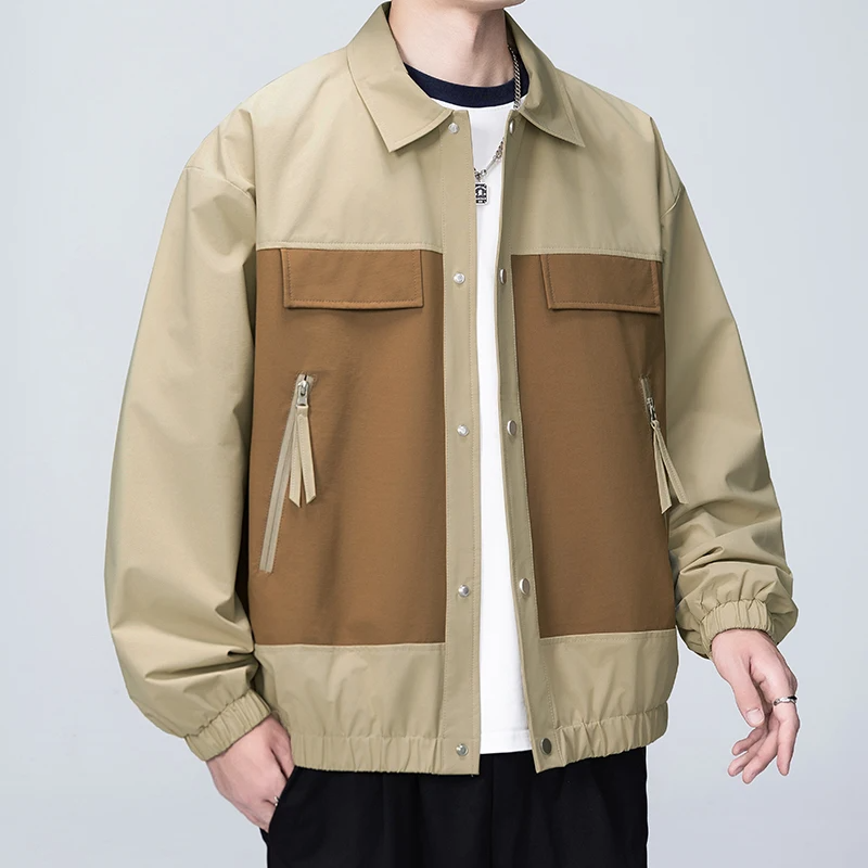 Leo Relaxed Fit Bomber Jacket | Color Block Collared Snap Button Bomber Jacket