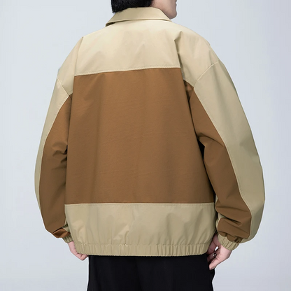 Leo Relaxed Fit Bomber Jacket | Color Block Collared Snap Button Bomber Jacket