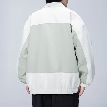 Leo Relaxed Fit Bomber Jacket | Color Block Collared Snap Button Bomber Jacket