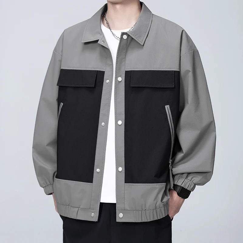 Leo Relaxed Fit Bomber Jacket | Color Block Collared Snap Button Bomber Jacket