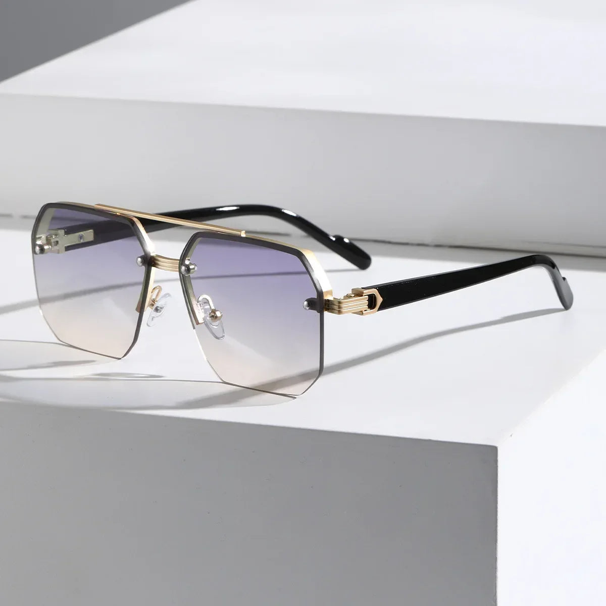 Harry Rimless Geometric Sunglasses | Double Bridge Geometric Sunglasses