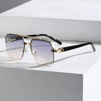 Harry Rimless Geometric Sunglasses | Double Bridge Geometric Sunglasses