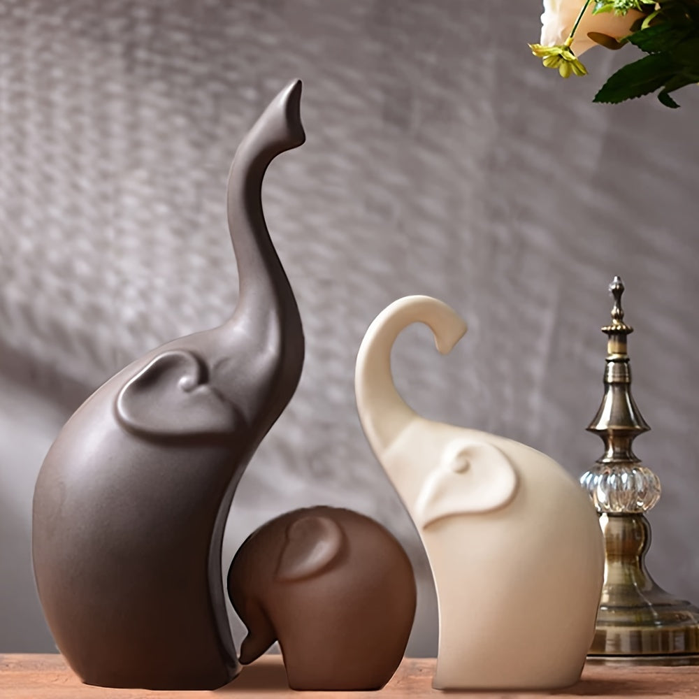 Minimalist Matte Ceramic Elephant Figurine Set