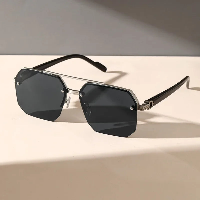 Harry Rimless Geometric Sunglasses | Double Bridge Geometric Sunglasses