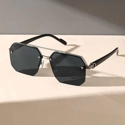 Harry Rimless Geometric Sunglasses | Double Bridge Geometric Sunglasses