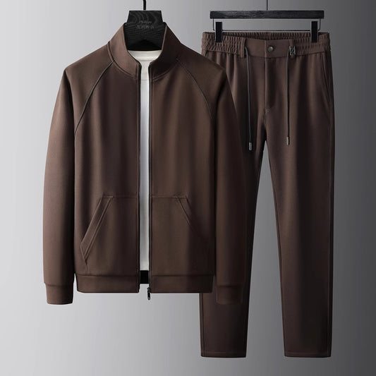 Men's Slim Stand Collar Zip Tracksuit Set