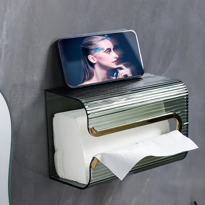 Minimalist Ribbed Acrylic Tissue Dispenser with Shelf