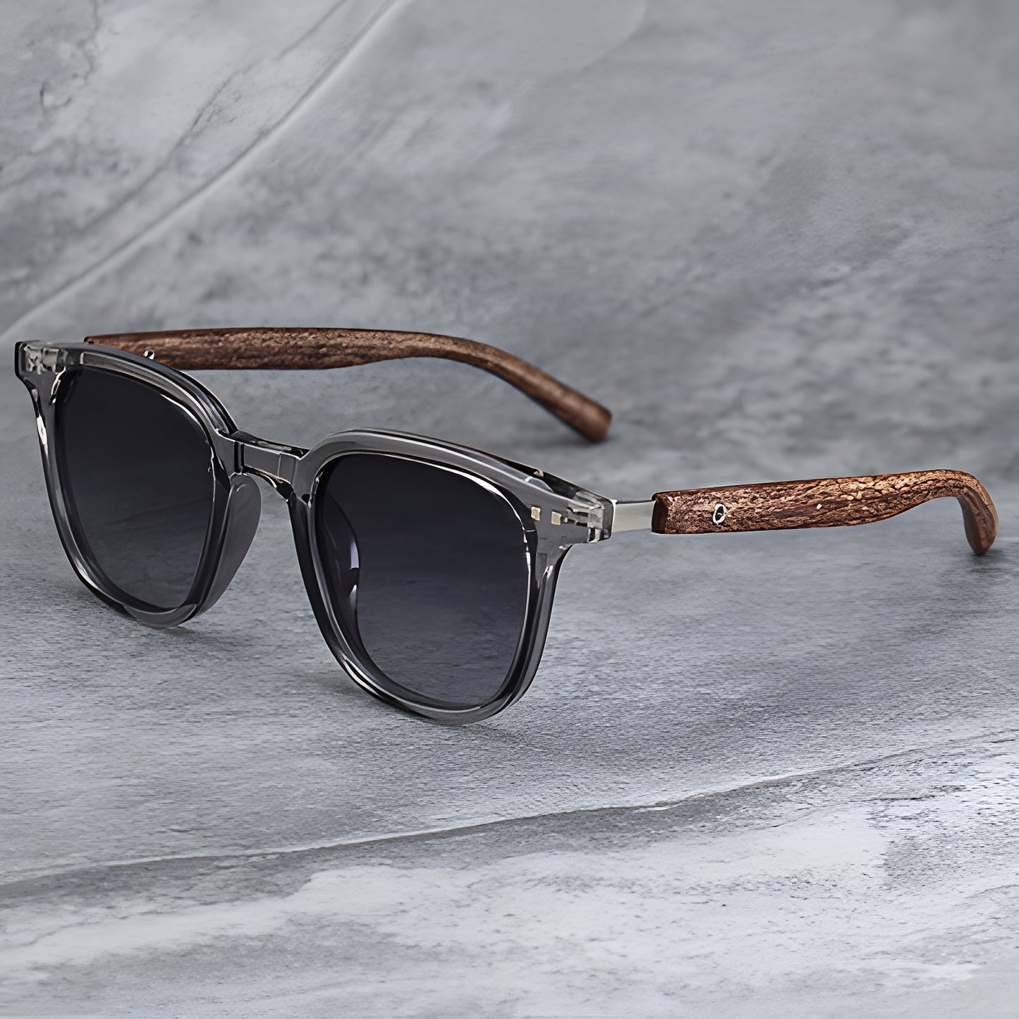 Theodore Matte Finish Wooden Arms Square Frame Sunglasses | Dark Lenses Sunglasses