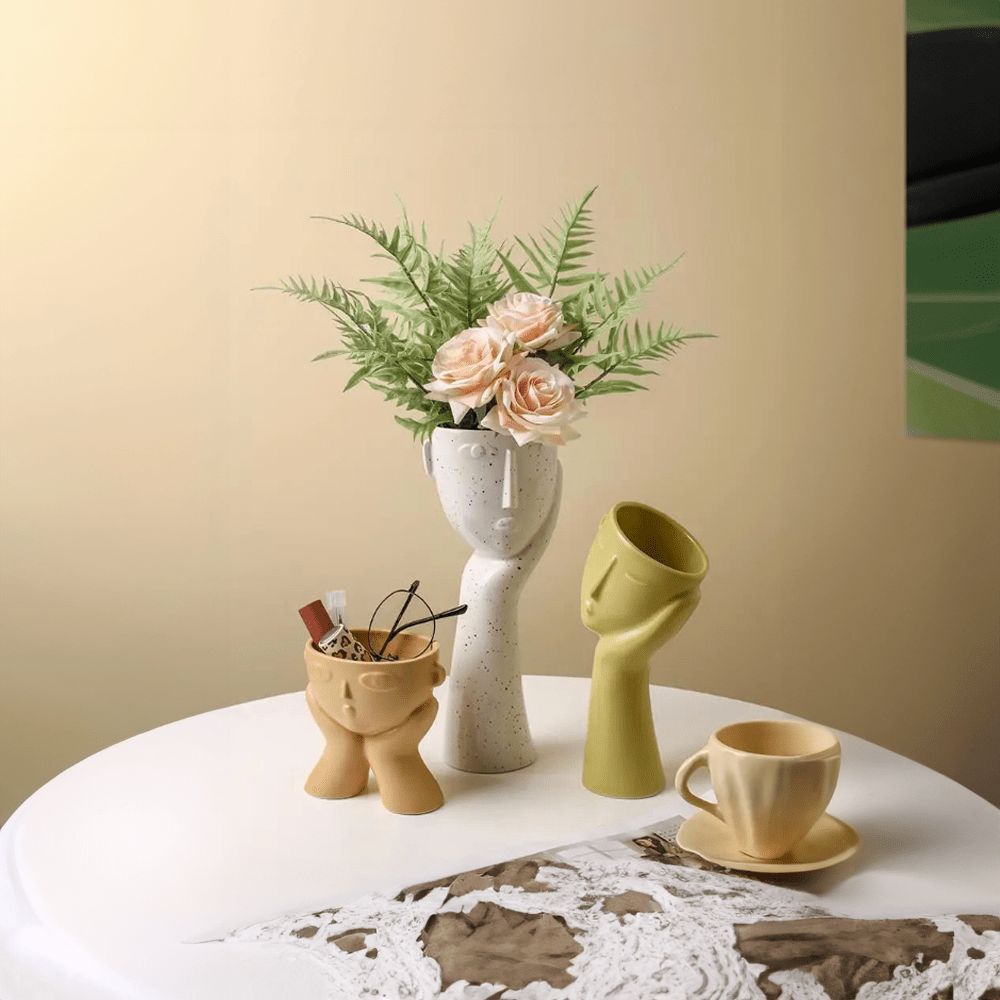 Modern Ceramic Abstract Face Vase
