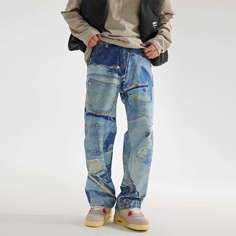 Men's Loose Straight Light Wash Cotton Jeans