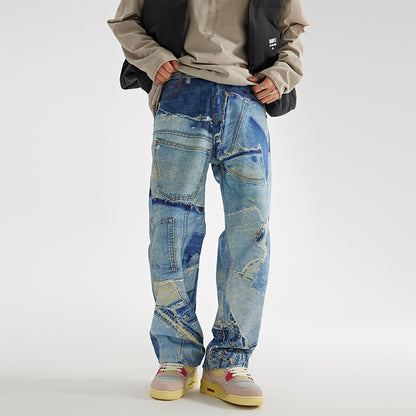 Men's Loose Straight Light Wash Cotton Jeans