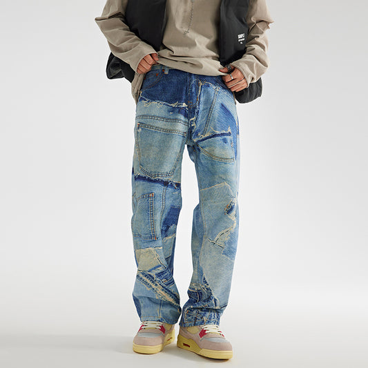 Men's Loose Straight Light Wash Cotton Jeans