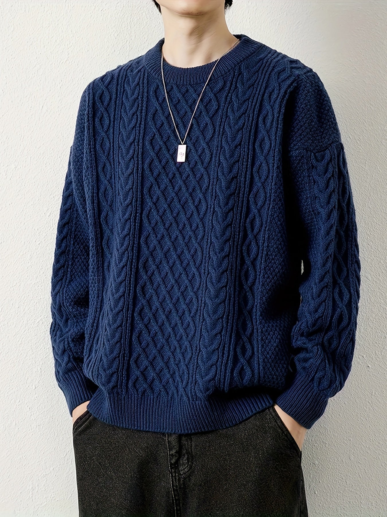 Joshua Relaxed Fit Crewneck Sweater | Cable Knit Ribbed Cuffs Sweater