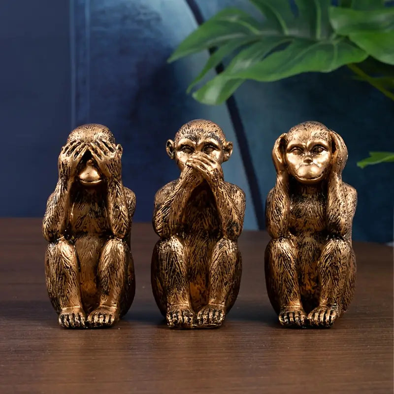 Eclectic Resin Monkey Statue Set with Intricate Detailing