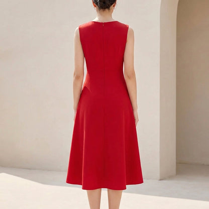 Ruffled Knot Detail Irregular Hem Midi-Length A-Line Dress for Women – Elegant Stylish Design