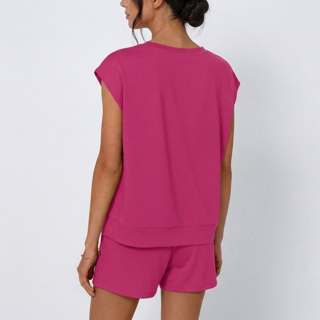 Relaxed Fit Crewneck T-Shirt And Drawstring Waist Shorts Set for Women – Comfortable Casual Style