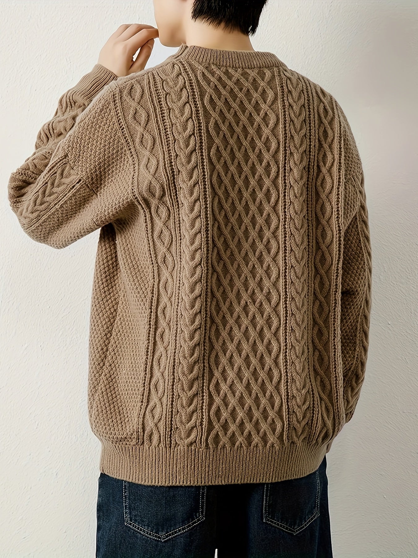 Joshua Relaxed Fit Crewneck Sweater | Cable Knit Ribbed Cuffs Sweater