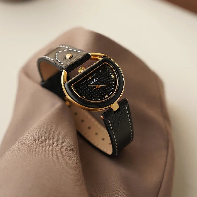 Stella D-Shaped Wristwatch | Textured Tortoise Shell Wristwatch