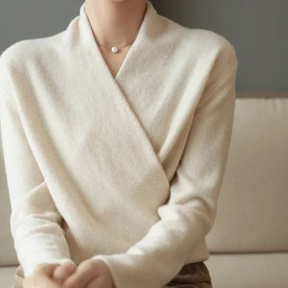 Amelia Relaxed Fit Pullover Sweater | V-Neck Wrap Front Pullover Sweater