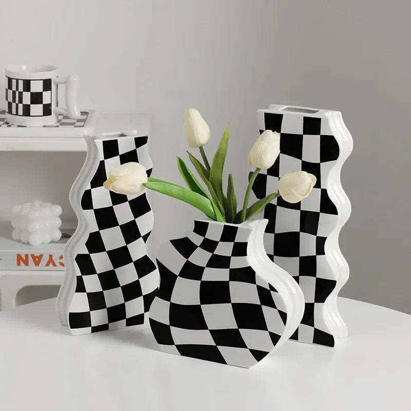Modern Ceramic Chequerboard Vase