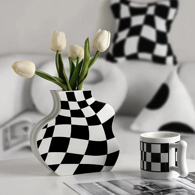 Modern Ceramic Chequerboard Vase