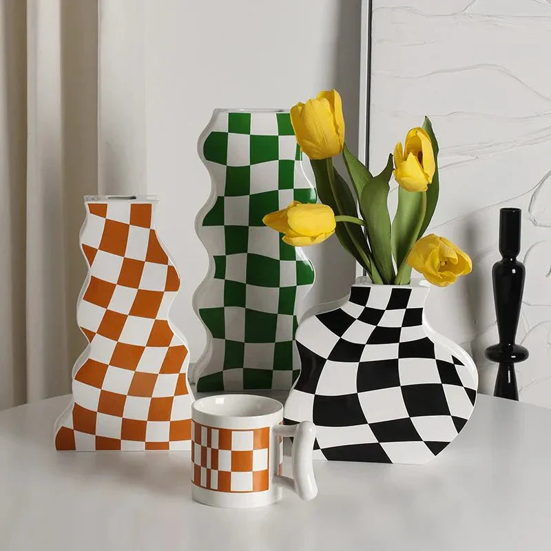 Modern Ceramic Chequerboard Vase