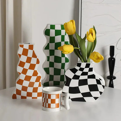 Modern Ceramic Chequerboard Vase
